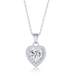 Sterling Silver Heart CZ Pendant  - K-8462