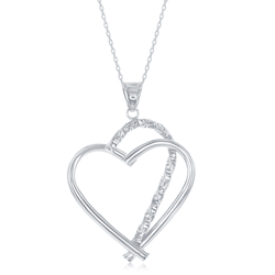 Sterling Silver Heart with Diamond-Cut Half Heart Pendant  - J-2692