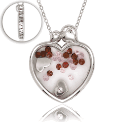 Sterling Silver Heart with Red and Pink Crystals and Hearts Inside Window Pendant  - K-7028