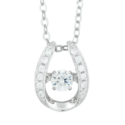 Sterling Silver Horseshoe with Center Dancing Shimmering Stone Pendant WChain  - K-6716