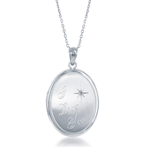 Sterling Silver I Love You with Star and Center Diamond Oval Locket  - DIJ-2661