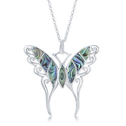 Sterling Silver Large Abalone Butterfly Pendant W Chain  - K-8054