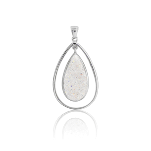 Sterling Silver Large Dangling Teardrop White Druzy Pendant  - K-6306
