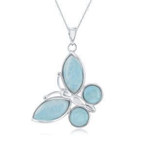 Sterling Silver Large Larimar Butterfly Pendant  - K-8097