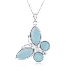 Sterling Silver Large Larimar Butterfly Pendant  - K-8097