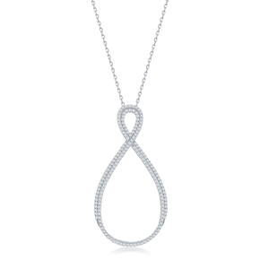 Sterling Silver Large Open Pearshaped Infinity Design Necklace - 16 Inch - M-6264