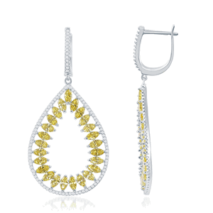 Sterling Silver Large Open Teardrop Yellow and White CZ Earrings  - D-6248