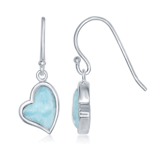 Sterling Silver Larimar Heart with Fish hook Dangling Earrings  - D-6415