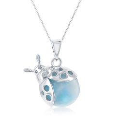 Sterling Silver Larimar Lady Bug Pendant  - K-8094
