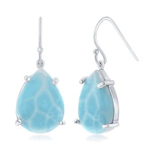 Sterling Silver Larimar Teardrop with Fish hook Dangling Earrings  - D-6471