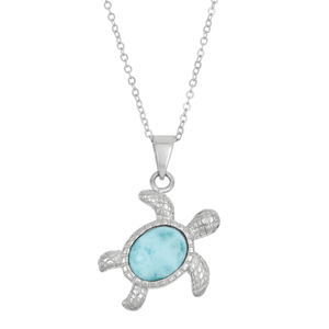 Sterling Silver Larimar Turtle Pendant  - K-7120