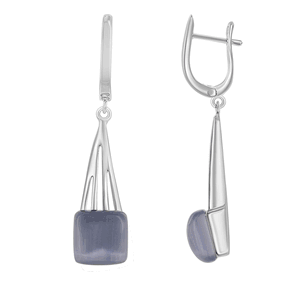 Sterling Silver Long Dark Blue Grey Cats Eye Earrings  - SMD-6551