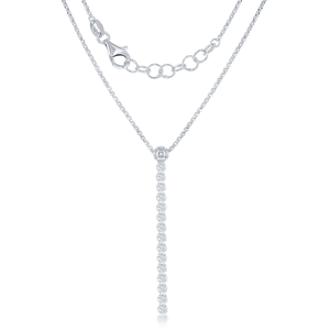 Sterling Silver Long Row of CZs Necklace - 16 Inch - M-5358
