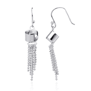Sterling Silver Love Knot with Dangling Beads Earrings  - A-2025