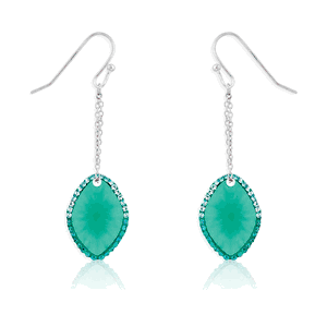 Sterling Silver Marquise Blue-Green CZ wSurrounding Green Crystals Dangling Earrings  - D-4824