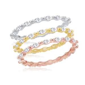 Sterling Silver Marquise CZ 2mm Eternity Triple Band Ring - Tri Color - Size 6 - W-2451-6