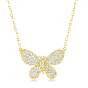 Sterling Silver Micro Pave Butterfly Necklace - Gold Plated - 16 Inch - M-6299-GP