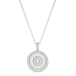 Sterling Silver Micro Pave Circle O Pendant WChain  - K-7316