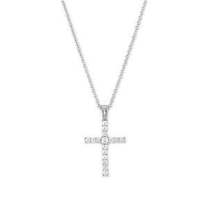 Sterling Silver Micro Pave Cross Pendant Necklace - 16 Inch - M-4855