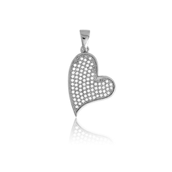 Sterling Silver Micro Pave Curved Heart Pendant (84 stones)  - K-5275