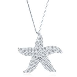 Sterling Silver Micro Pave Large Starfish Pendant WChain  - K-7911