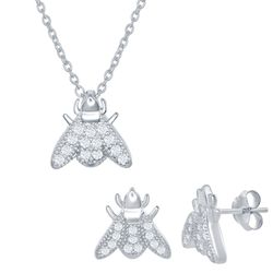 Sterling Silver Micro Pave Sliding Fly Necklace & Earrings Set - 14 Inch - SET-528
