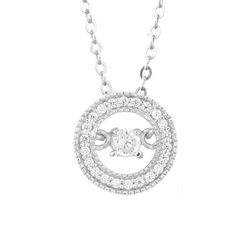 Sterling Silver Micro Pave with Center DancingShimmering CZ Circle Pendant WChain  - K-6729