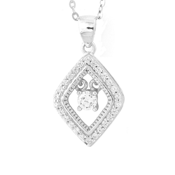 Sterling Silver Micro Pave with Center DancingShimmering CZ Diamond Shaped Pendant WChain  - K-6733
