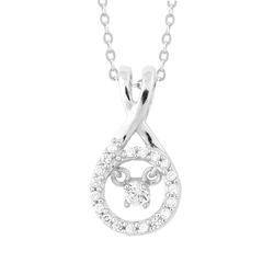 Sterling Silver Micro Pave with Center DancingShimmering CZ Pendant WChain  - K-6732