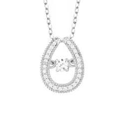 Sterling Silver Micro Pave with Center DancingShimmering CZ Tearshaped Pendant WChain  - K-6731