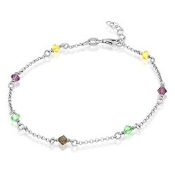 Sterling Silver Multi Colored Crystals Anklet - 9 Inch - R-9113