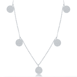 Sterling Silver  Multi CZ Disc Necklace - 16 Inch - M-5516