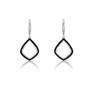 Sterling Silver Open Black and White Earring  - D-4641