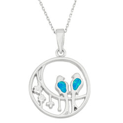 Sterling Silver Open Circle wOpal Birds Pendant  - K-6228