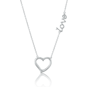 Sterling Silver Open Heart w LOVE Written in the Chain Necklace - 16 Inch - L-3553