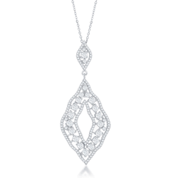 Sterling Silver Open Marquise CZ Pendant WChain  - K-7659