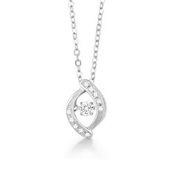 Sterling Silver Open Marquise with Center Dancing Shimmering Stone Pendant  WChain  - K-6706