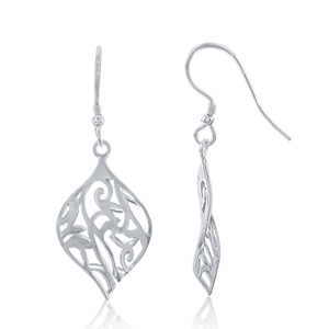 Sterling Silver Open Marquise with Swirl Design Earrings  - A-2362