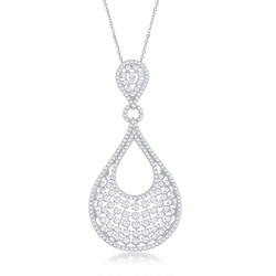 Sterling Silver Open Teardrop CZ Pendant WChain  - K-7660
