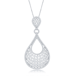 Sterling Silver Open Teardrop CZ Pendant WChain  - K-7660