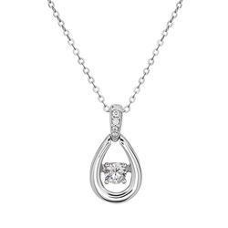 Sterling Silver Open Teardrop with Center Dancing CZ Pendant WChain  - K-7074
