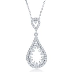 Sterling Silver Open Teardrop with White CZ Border Pendant  - K-7610