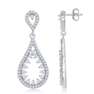 Sterling Silver Open Teardrop With White Cz Center Earrings  - D-6387