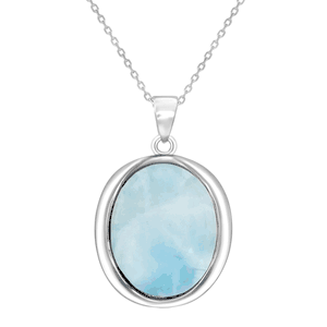 Sterling Silver Oval Bezel Set Larimar Pendant  - K-7590
