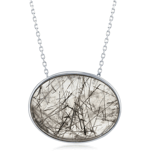 Sterling Silver Oval Black Rutilated Pendant  - K-7841