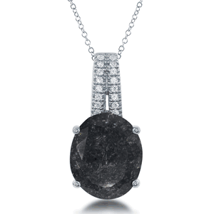 Sterling Silver Oval Grey Ice with CZ Bale Pendant  - K-7577