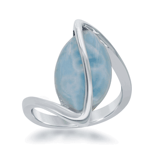 Sterling Silver Oval Larimar Twisted Ring - Size 6 - W-1785-6