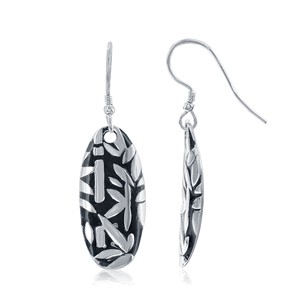Sterling Silver Oval Leaf Design Earrings  - A-2369