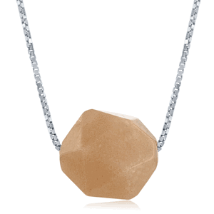 Sterling Silver Peach Calcite 10MM Rock Necklace - 17 Inch - M-5630