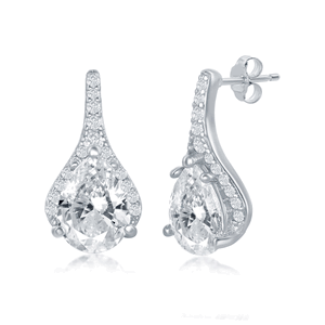 Sterling Silver Pearshaped CZ Stud Earrings  - D-7244